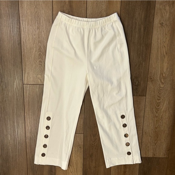 Soft Surroundings White Wide Leg High Rise Cotton-Blend Pull On Pants XS - Picture 1 of 11